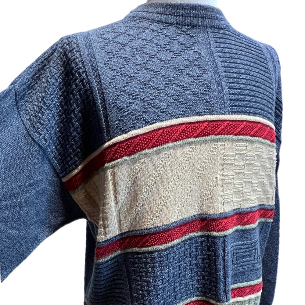 VINTAGE Kellerman knit sweater textured‎ 3D pattern stripes men’s XL 80s 90s